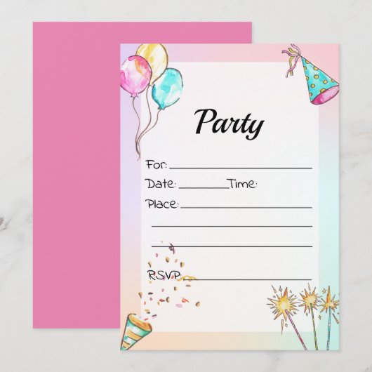 Füllen Sie die leere Einladung zum Geburtstag aus (Vorne/Hinten)