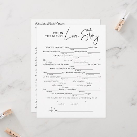 Füllen Sie die Liebe der Leerzeichen aus. | Brautp Karte (Vorderseite/Rückseite Beispiel)