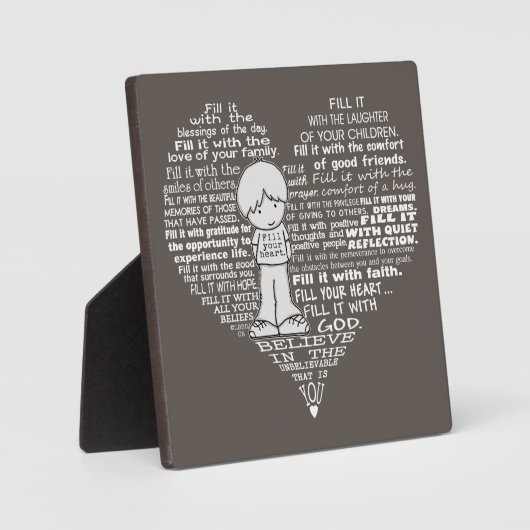 Füllen Sie Ihre herzweißen Buchstaben/dunkelbraun. Fotoplatte (Vorderseite)