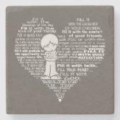 Füllen Sie Ihre herzweißen Buchstaben/dunkelbraun. Steinuntersetzer (Vorderseite)