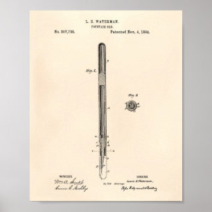 Füller 1884 Patent Kunst - Altes Papier Poster