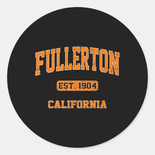 Fullerton California Ca Staat Athletic Style Runder Aufkleber (Vorderseite)