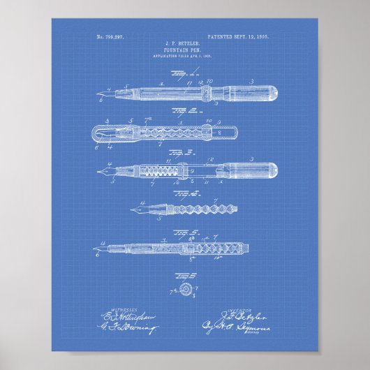 Füllfederhalter 1905 Patent Kunst Blaupause Poster (Vorne)