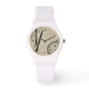 Füllfederhalter und Watchface mit Anmerkungen Armbanduhr
