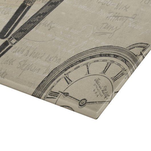 Füllfederhalter und Watchface mit Anmerkungen Schneidebrett (Ecke)