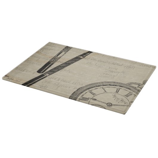 Füllfederhalter und Watchface mit Anmerkungen Schneidebrett (Ecke)