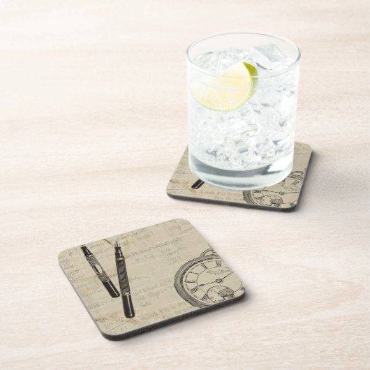 Füllhalter und Watchface mit Notizen Getränkeuntersetzer (Rechte Seite)