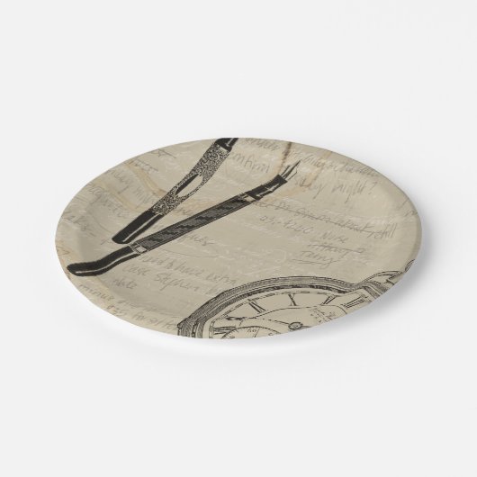 Füllhalter und Watchface mit Notizen Pappteller (Schrägansicht)