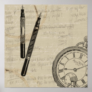 Füllhalter und Watchface mit Notizen Poster