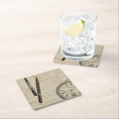 Füllhalter und Watchface mit Notizen Rechteckiger Pappuntersetzer (Vor Ort)