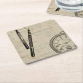 Füllhalter und Watchface mit Notizen Rechteckiger Pappuntersetzer (angewinkelt)