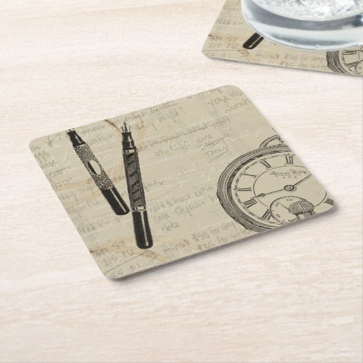 Füllhalter und Watchface mit Notizen Rechteckiger Pappuntersetzer (angewinkelt)