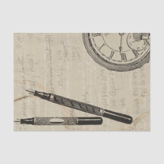 Füllhalter und Watchface mit Notizen Seidenpapier (Vorderseite)