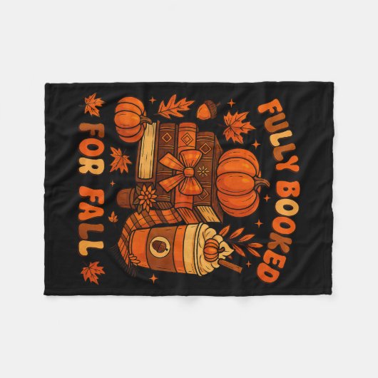 Fully Booked For Fall Pumpkin Books Coffee Thanksg Fleecedecke (Vorderseite (Horizontal))