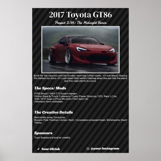 Fully custom Car Show Spec Board Poster (Vorne)