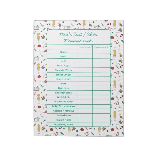 Fully Customizable Body Measurements Chart Notepad Notizblock (Rotiert)
