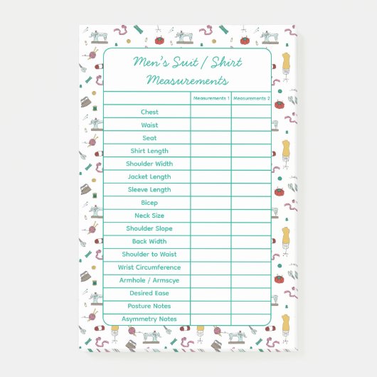 Fully Customizable Body Measurements Chart Notepad Post-it Klebezettel (Vorderseite)