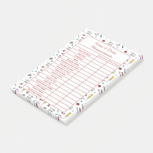 Fully Customizable Body Measurements Chart Notepad Post-it Klebezettel (angewinkelt)