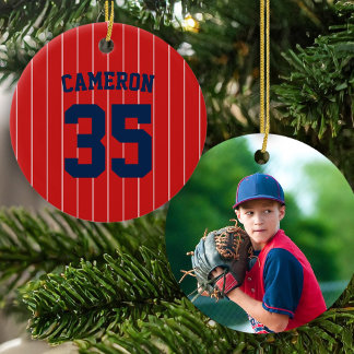 Fully Editable Colors Baseball Jersey Stripes Name Keramik Ornament