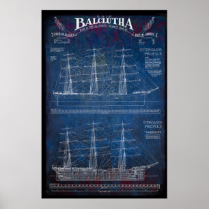 Fully-Rigged Segelschiff BALCLUTHA Blueprint 1886 Poster