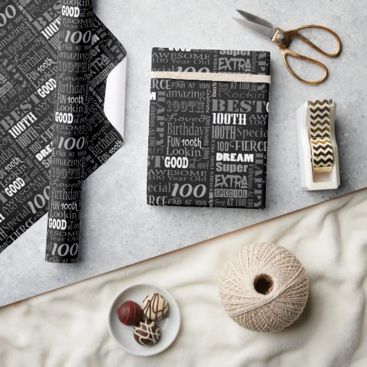 Fun 100th Birthday Party Personalisiert Monogram Geschenkpapier (Kunsthandwerk)