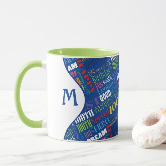 Fun 100th Birthday Party Personalisiert Monogram Tasse (Mit Donut)