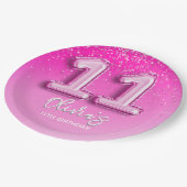 Fun 11th Birthday Girl Pink Number Balloon Pappteller (Schrägansicht)