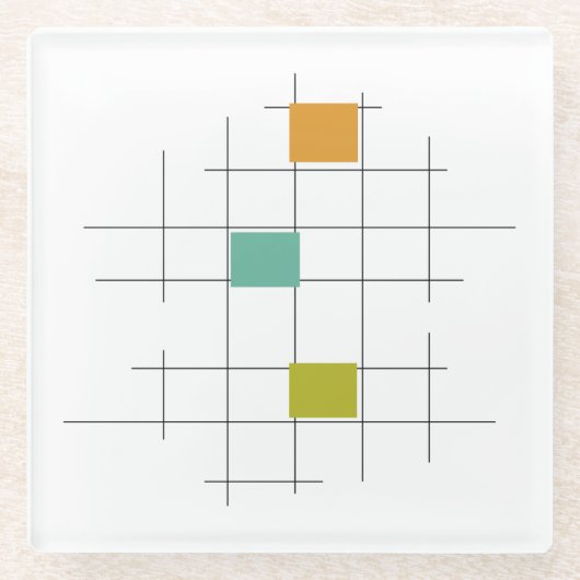 Fun 1950er Jahre Atomzeitlinien & Quadrate Mitte d Glasuntersetzer (Vorderseite)