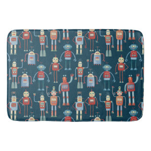 Fun 1950er Stil Retro Roboter Muster dunkel Badematte
