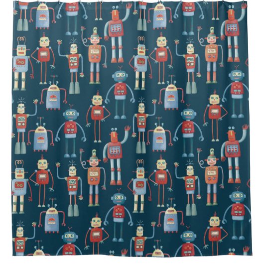 Fun 1950er Stil Retro Roboter Muster dunkel Duschvorhang (Vorderseite)