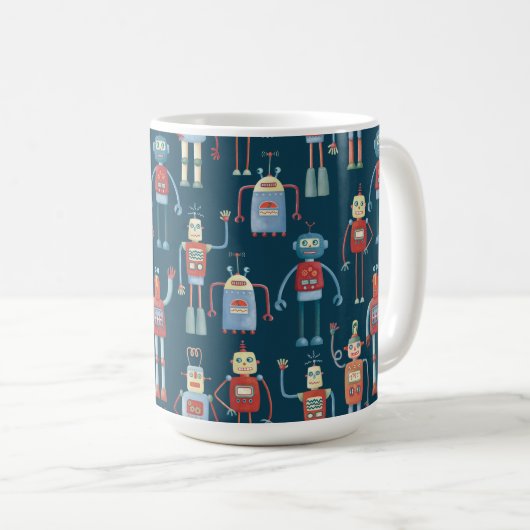 Fun 1950er Stil Retro Roboter Muster dunkel Kaffeetasse (VorderseiteRechts)