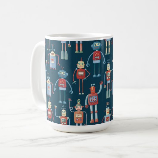 Fun 1950er Stil Retro Roboter Muster dunkel Kaffeetasse (Vorderseite Links)