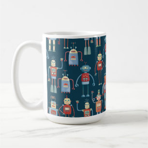 Fun 1950er Stil Retro Roboter Muster dunkel Kaffeetasse