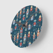 Fun 1950er Stil Retro Roboter Muster dunkel Runde Wanduhr (Winkel)