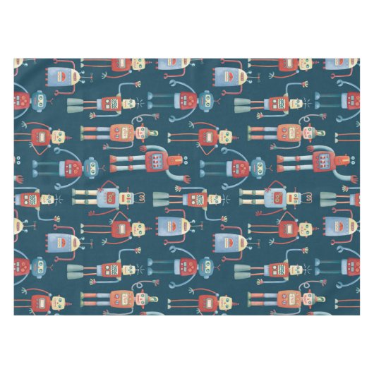 Fun 1950er Stil Retro Roboter Muster dunkel Tischdecke (Vorderseite (Horizontal))
