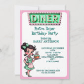 Fun 1950s Diner Birthday Cake Mint Pink Einladung (Rückseite)
