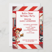 Fun 1950s Retro Diner Birthday Party Red White Einladung (Rückseite)