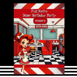 Fun 1950s Retro Diner Birthday Party Red White Einladung