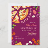Fun 1. Geburtstag Pizza Party Einladung (Vorderseite)