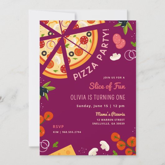 Fun 1. Geburtstag Pizza Party Einladung (Vorderseite)