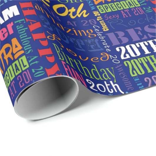 Fun 20. Geburtstagsparty Personalisiert Monogram Geschenkpapier (Rolleneckpunkt)
