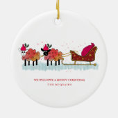 Fun 2 Schafe ziehen Santas-Schlitten Keramik Ornament (Hinten)
