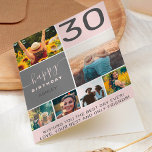 Fun 30 birthday pink 6 photo collage grid karte<br><div class="desc">Modern simple 30th birthday pink 6 photo collage grid with pastel blush pink and gray editable colors and modern typography.</div>