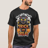 Fun 3D Halloween graphic with spooky black cat pum T-Shirt (Vorderseite)