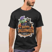 Fun 3D Happy Halloween sign with goblin black cat T-Shirt (Vorderseite)