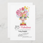 Fun 50 & Fabulous Lady Hat Multi Pink Einladung (Vorne/Hinten)