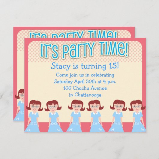 Fun 50er Girl Party Time Einladung (Vorne/Hinten)