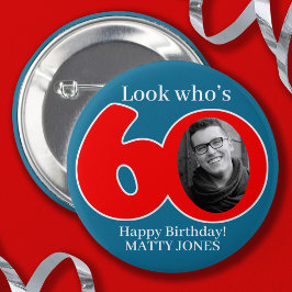 Fun 60. rot & blau fügen Sie Ihr eigenes Foto und  Button