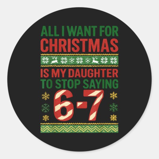 Fun 67 Six Seven Squad Meme Christmas Ugly Sweater Runder Aufkleber (Vorderseite)