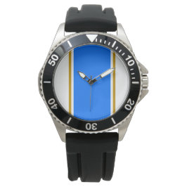 Fun 70er Bright Blue Brown Racing Streifen auf Wei Armbanduhr